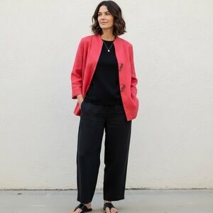 Roni Rabl 100% Linen Relaxed Boxy Jacket Lagenlook Blazer Coral Size M